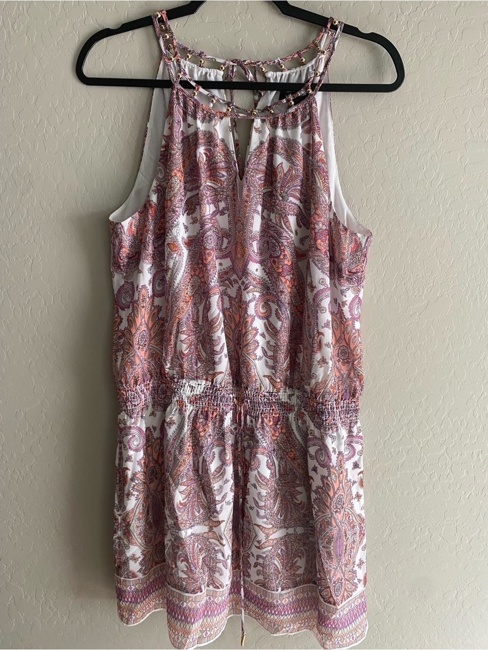 St. Johns Bay Black Tan Paisley Faux Wrap Sleeveless Midi Dress L